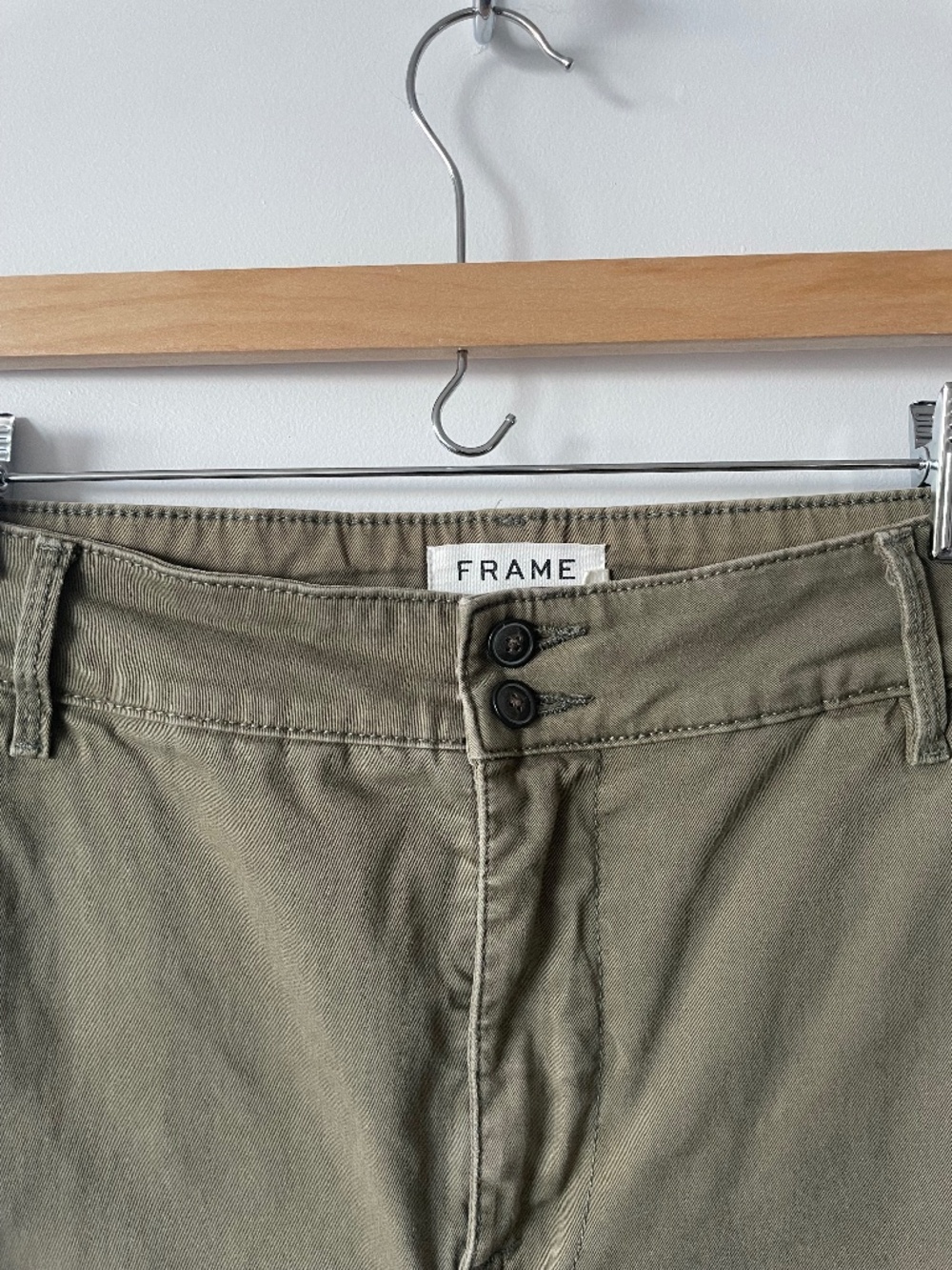 Frame Wide-Leg Olive Green Khakis — Size 27